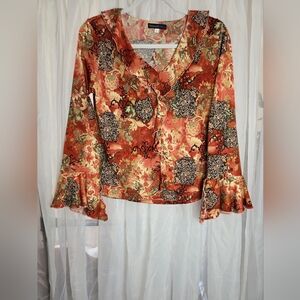Floral Ruffle Sleeve Blouse in Orange by Roz & Ali